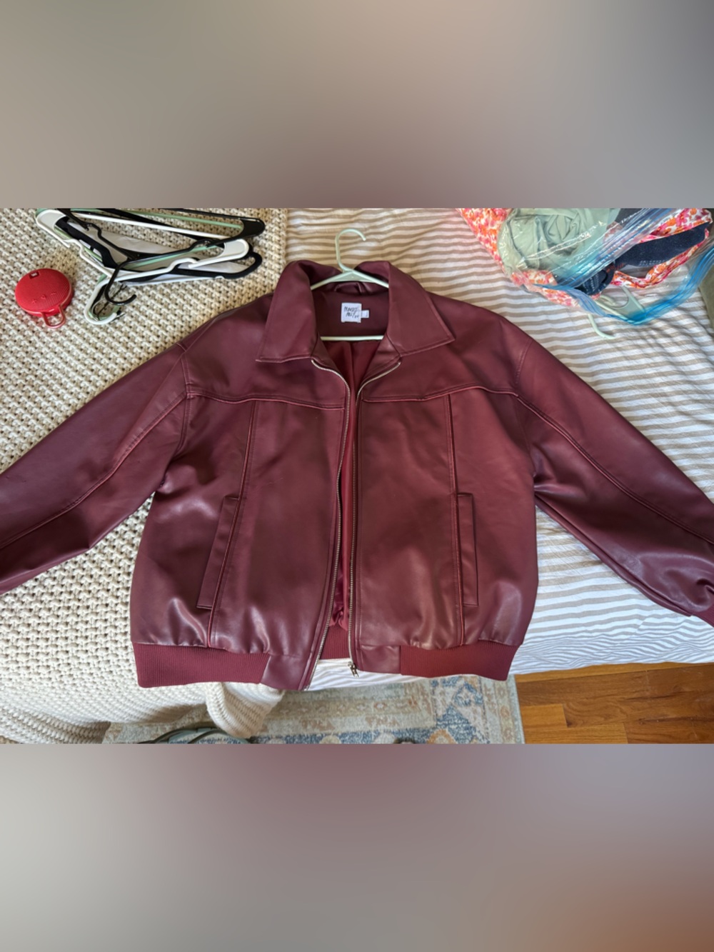 Princess Polly Burgundy Faux Leather Bomber Jacket